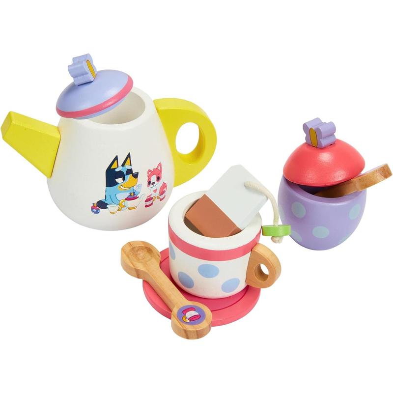 Bluey – Tea Party Set – Wooden 18-Piece Pretend Play Set with Tray, Teapot, Tea Cups, Biscuits, and Notepad for Children 3 Years and up – Imaginative Fun and Role-Playing, FSC Certified