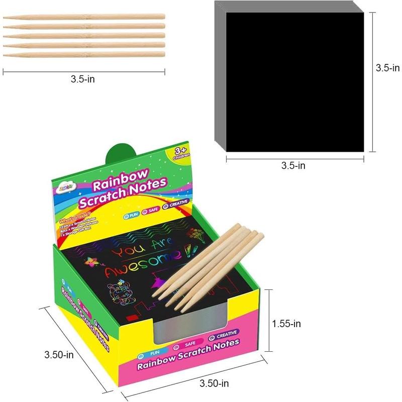 Rainbow Scratch Mini Art Notes - 125 Magic Scratch paper note cards,5 pens, suitable for children's toys Art crafts DIY party gift supplies, suitable for girls boys birthday Halloween Christmas stocking stuffing gift box