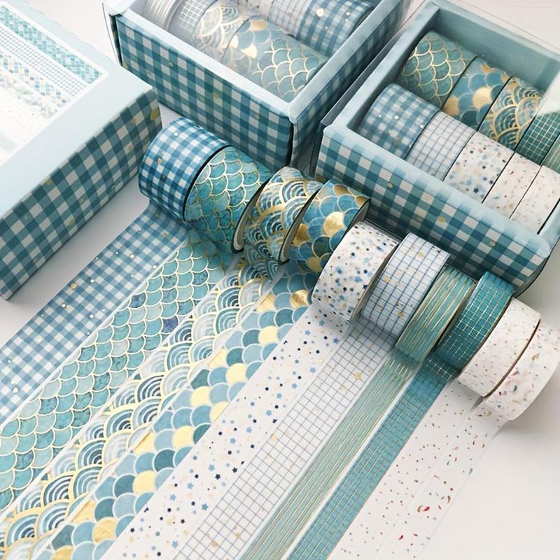 Washi Tape Set, 10 Rolls box Gold Foil Washi Tape, DIY Decorative Tape for Scrapbooking, Journaling, Gift Wrapping, Greeting Cards