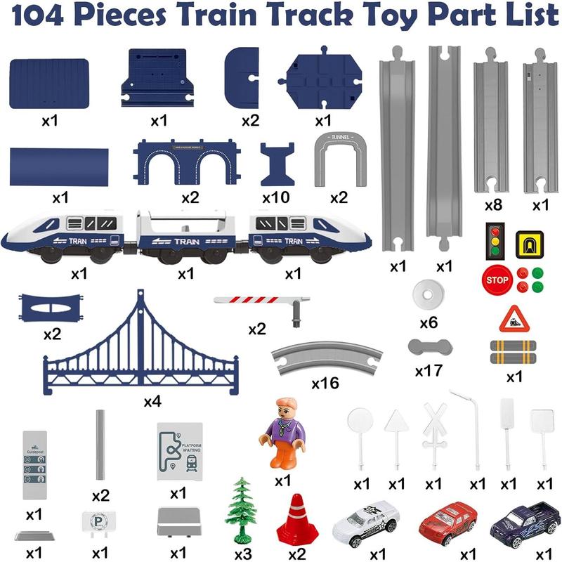 Train Sets for Boys 4-7, 66 Pcs Battery Operated Train Set with Tracks(Magnetic Connection), Compatible with Thomas, Brio, Chuggington, Gifts for 3 4 5 6 Years Old (City)