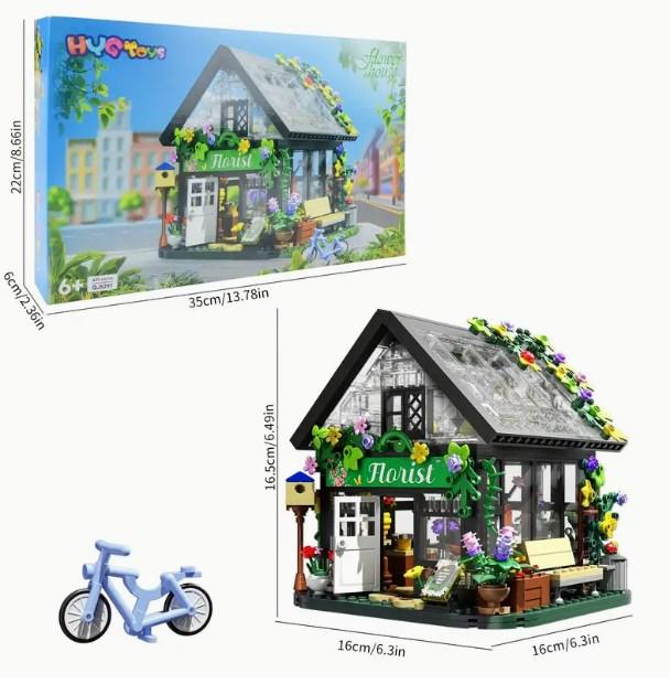 Flower house building block set, garden house building block toys with LED lights, creative building block toy set, building greenhouse models, perfect gifts for friends or girls，Thanksgiving, Black Friday gifts, Christmas gifts