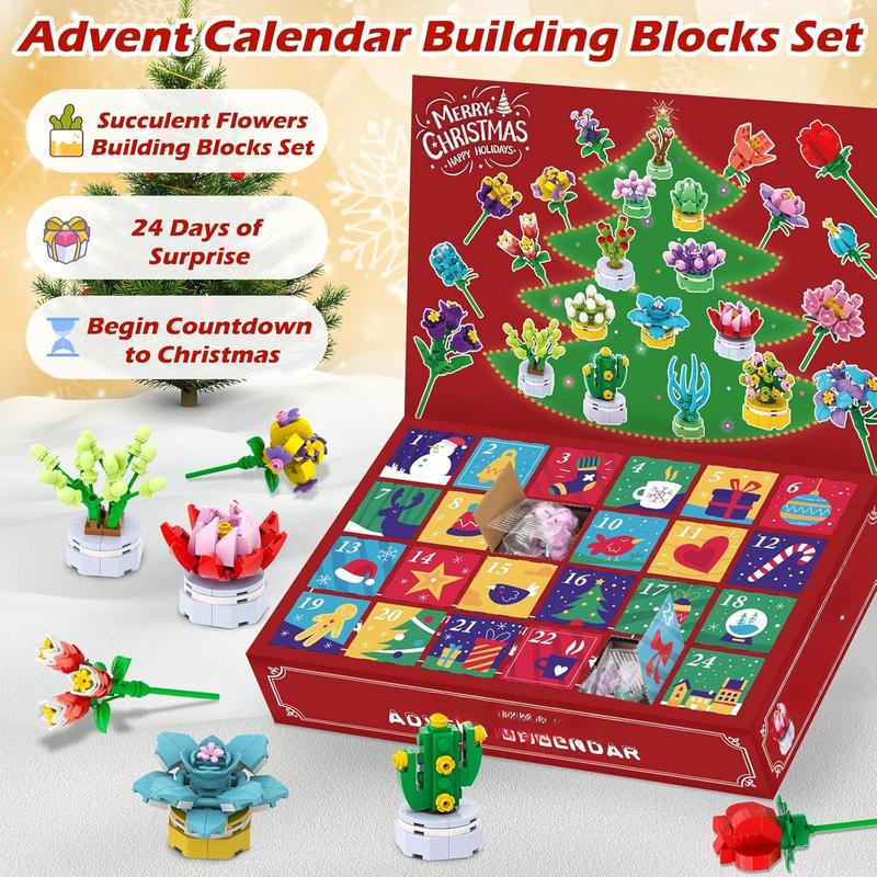 Advent Calendar 2024 Building Block Flowers for , 24 Days of Christmas Countdown Building Blocks, 24 Kinds of Flowers, Unique Fun Advent Calendar Teen