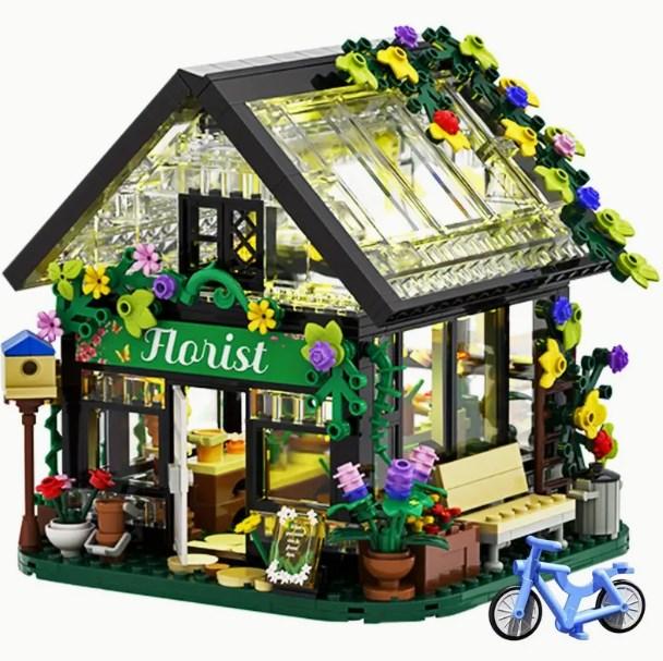 Flower house building block set, garden house building block toys with LED lights, creative building block toy set, building greenhouse models, perfect gifts for friends or girls，Thanksgiving, Black Friday gifts, Christmas gifts