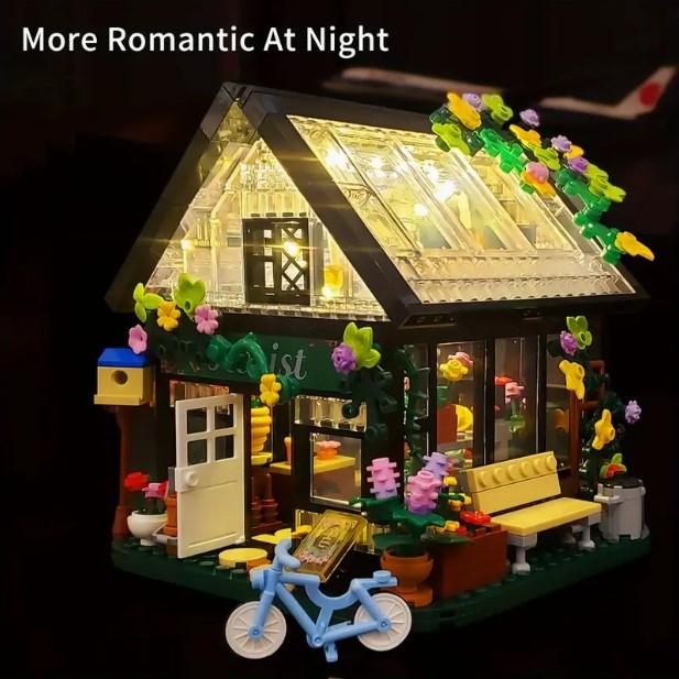 Flower house building block set, garden house building block toys with LED lights, creative building block toy set, building greenhouse models, perfect gifts for friends or girls，Thanksgiving, Black Friday gifts, Christmas gifts