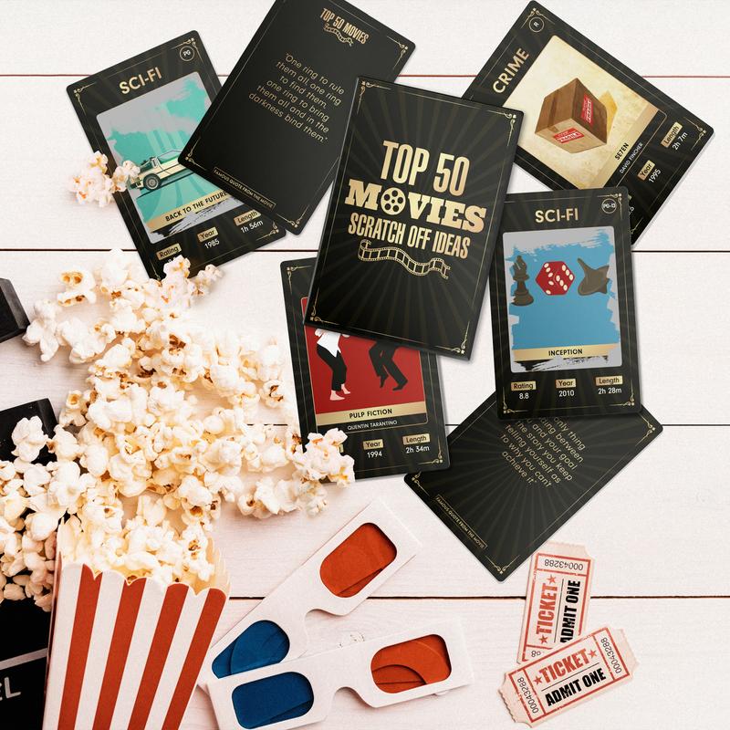 LOVEVIBE: Movie Night Ideas - 50 Movie Night Scratch Off Cards with Decision Coin - Couples Gift Ideas