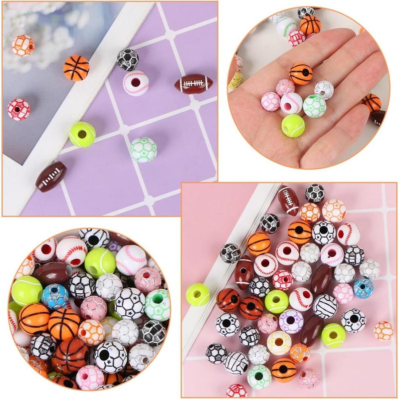 400 Pcs Sports Ball Beads for Jewelry Making, Acrylic Sports Beads Bulk, Baseball Basketball Soccer Volleyball Softball Football Beads with Box, Sports Spacer Beads for DIY Crafts Key Chains Bracelet