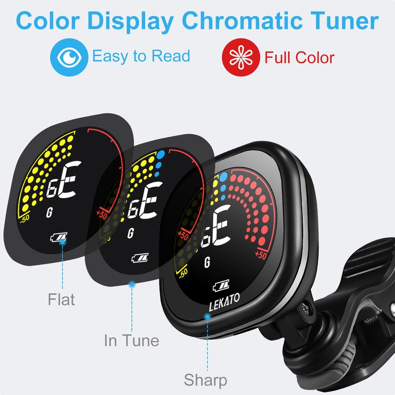 LEKATO Guitar Tuner Rechargeable, Tuner Clip On for Guitar, Bass, Ukulele,Violin & Chromatic Tuning Modes, Fast Accuratie Tuning, Super Bright Display to Read, for Professional Beginners