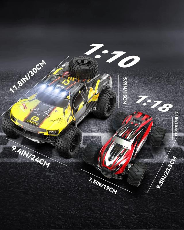 DEERC 9201E 1:10 Large Remote Control Truck with Lights, Fast Short Course RC Car, 48 km h 4x4 Off-Road Hobby Grade Toy Monster Crawler Electric Vehicle with 2 Rechargeable Batteries