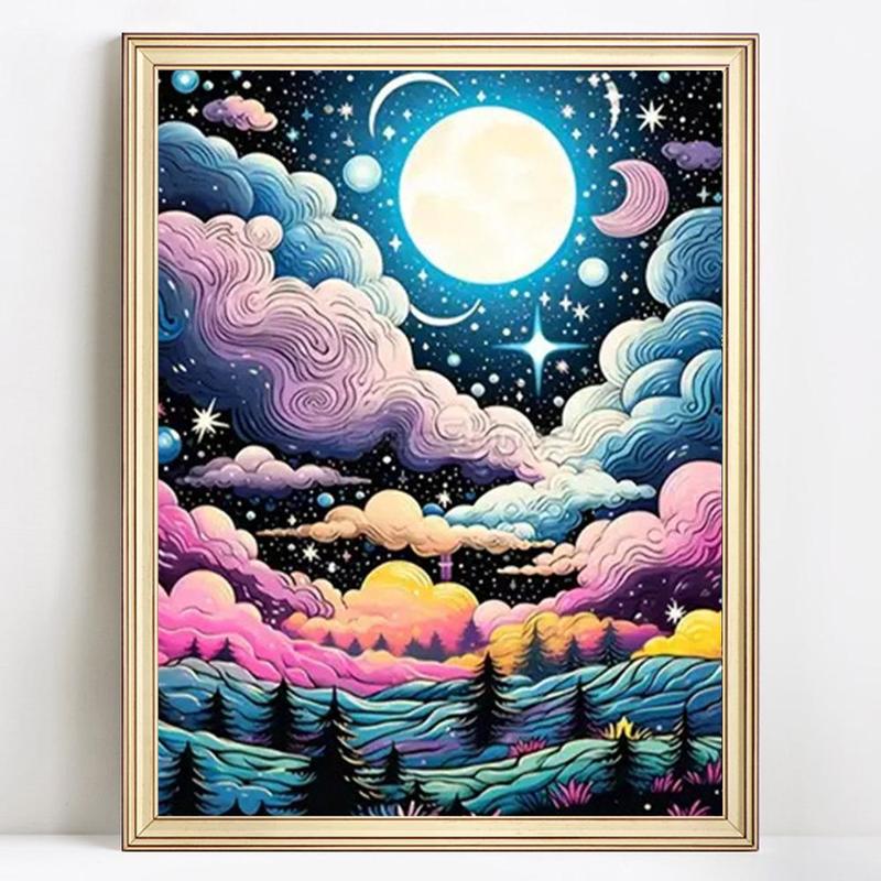 Moon & Cloud Pattern DIY Diamond Arts Colorful Painting Kit without Frame, DIY 5D Diamond Arts Colorful Painting Kit, Wall Art Decor for Home