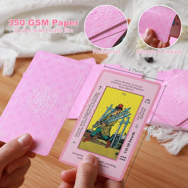 Myripoly Pink Tarot Cards Deck Set for Beginners with Meanings On Them-Tarot Card with Guidebook-(Free Velvet Tarot Bag Pouch)