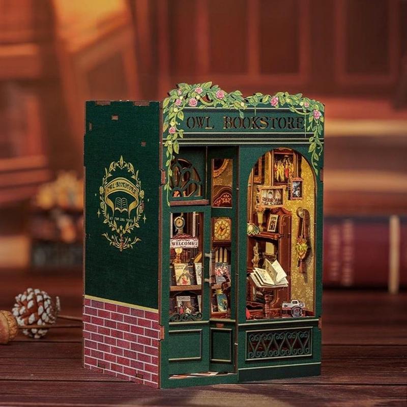 DIY Miniature Kit Book Nook: Owl Bookstore w  LED Lights