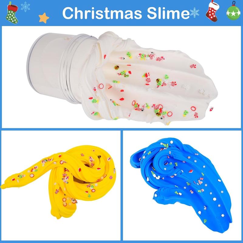 Christmas Slime Kit with 5 Pack Butter Slime, Orange,Yellow, Blue, White, Red Slime, and Charms, Party Favors Gift for Girls and Boys, Super Soft and Non-Sticky DIY Surprise Slime