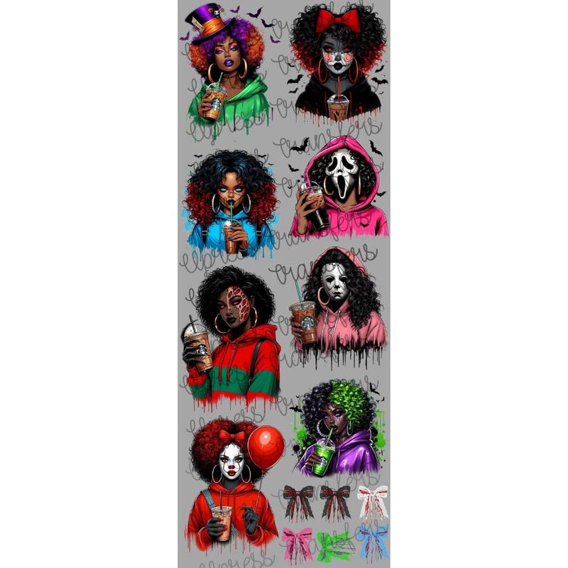 Horror Mama Or Horror Ladies DTF Transfers Gang Sheet 22” wide x 60” long DIY Direct to Film T Shirt Transfers