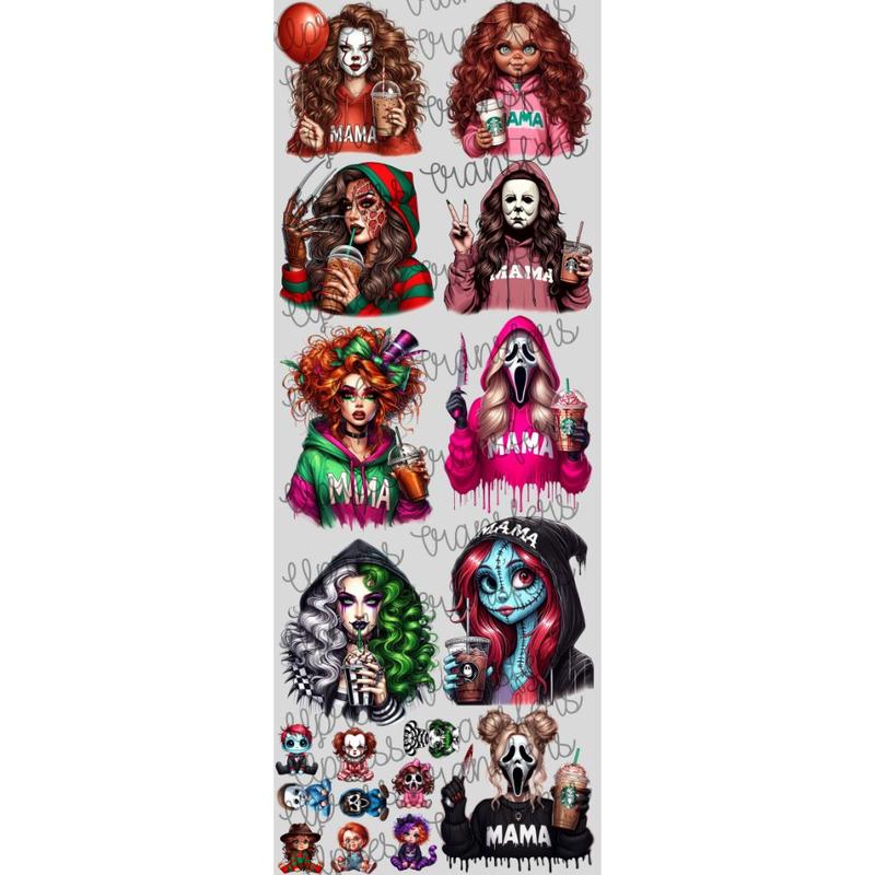 Horror Mama Or Horror Ladies DTF Transfers Gang Sheet 22” wide x 60” long DIY Direct to Film T Shirt Transfers