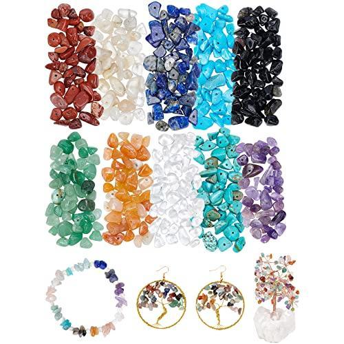 400PCS 10-Color Gemstone Chip Beads Set – Natural & Synthetic Crystal Beads for Jewelry Making, DIY Crafts, and Decoration