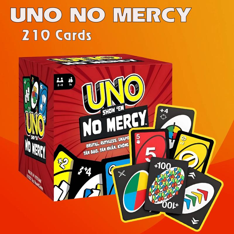 UNO NO MERCY PLUS 210 card game upgrade for adults and kids, UNO +100 difficult rules, UNO card game TOP BOARD GAME