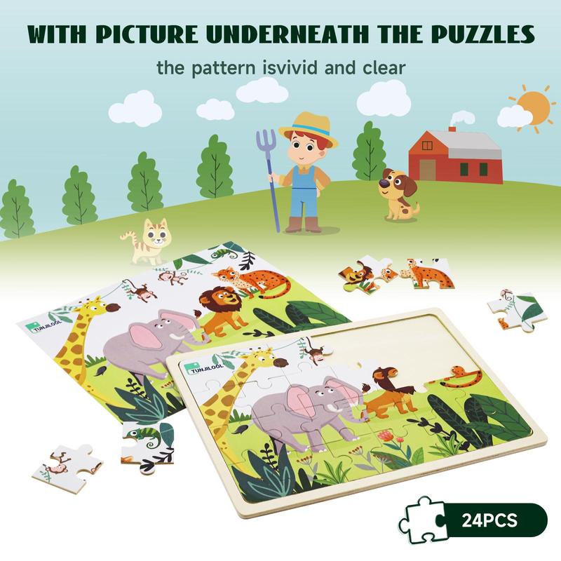 Wooden Jigsaw Puzzle, 4 Counts set Cartoon Animal & Dinosaur & Ocean Pattern Puzzle Toy, Educational Jigsaw Toy for Kids