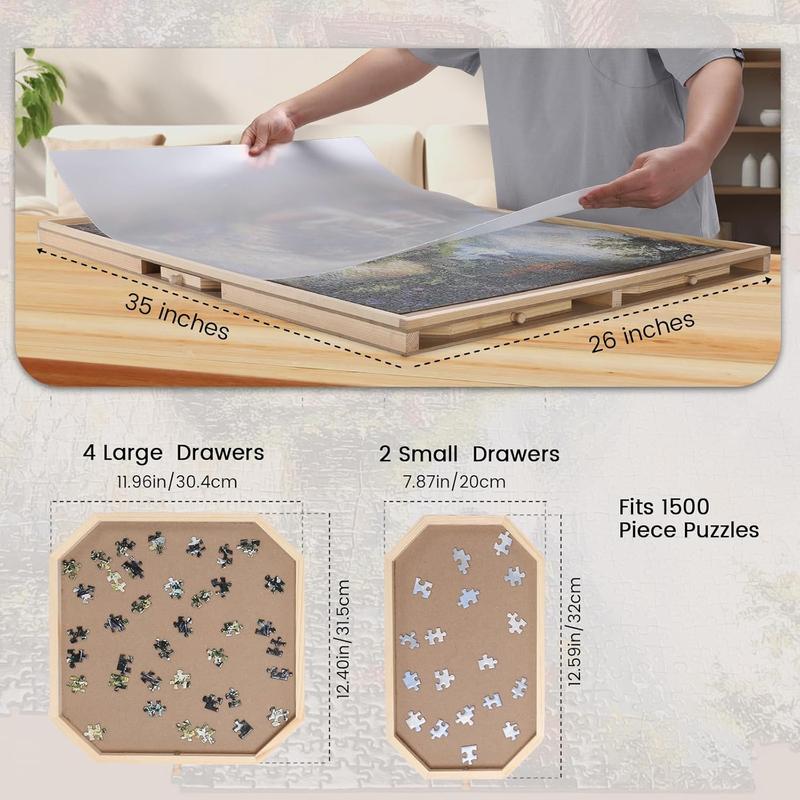 Rotating Jigsaw Puzzle Board with 6 Drawers and Cover, 35 