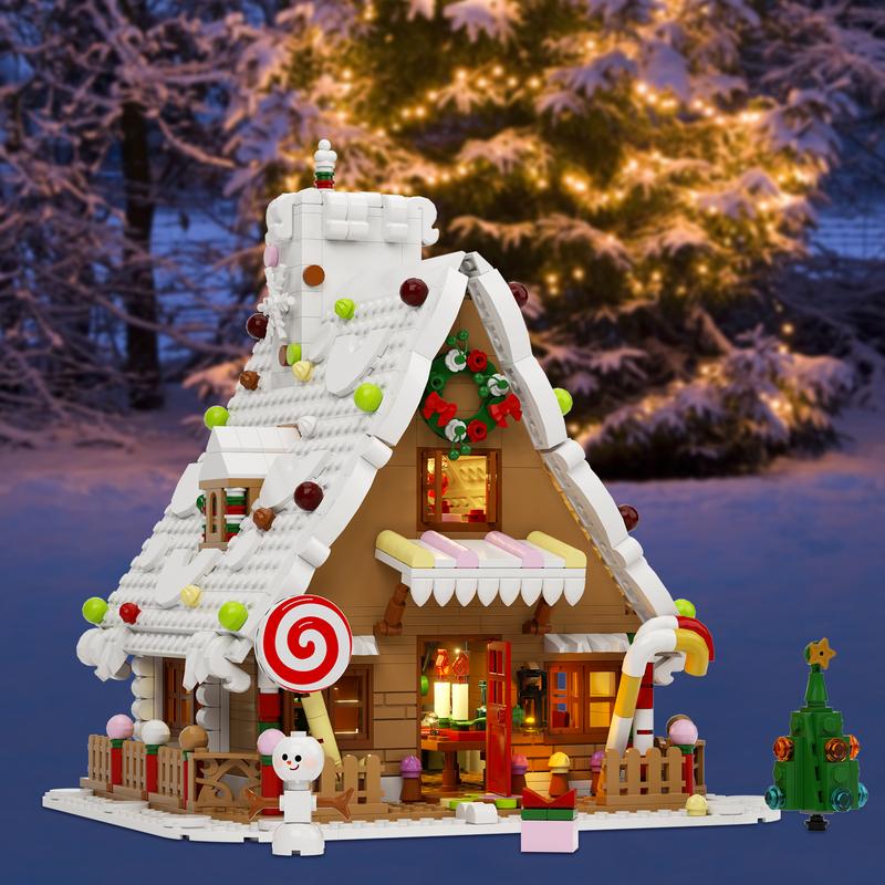 2024 Christmas Gingerbread House Building Blocks Set, with LED Lighting, Dining Table, Fireplace, Kitchen, Bathroom Included, Perfect Halloween & Christmas Toys and Gifts for Fans and Kids (1111 pcs)