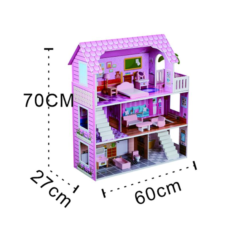 HILIROOM Wooden Dollhouse for Kids Girls, 3-Floors Dream House with Stairs and Furnitures, Gift for Ages 3+, 23.6