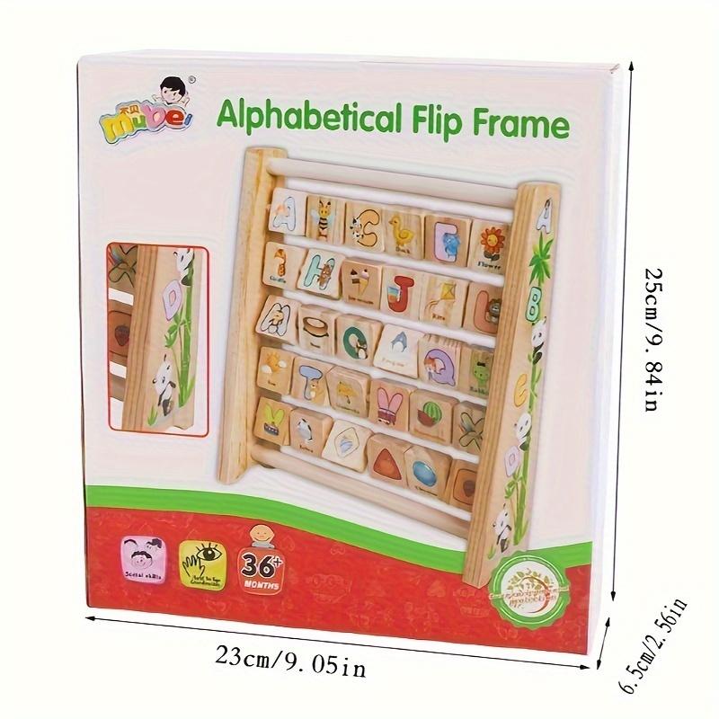 Wooden Flip Frame - Educational Toy with 26 English Letters, Animals & Fruit Cognitive Learning Blocks for Activities