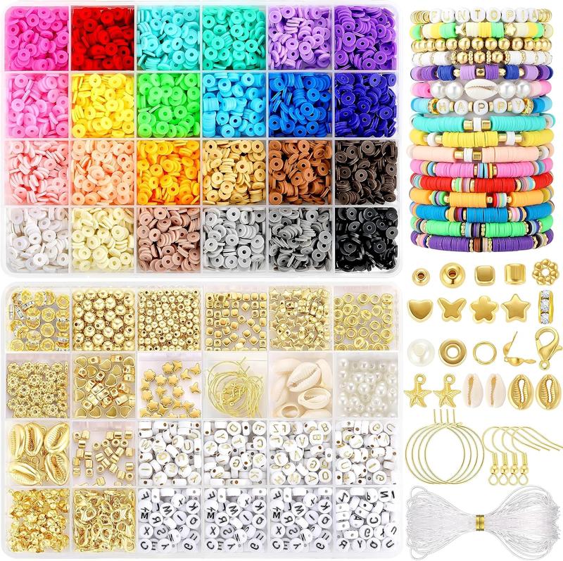 FUNTOPIA 5800+ Counts clay bead set for charm bracelets earring,DIY Friendship bracelet  6 mm polymer clay beads, 2 boxes with 440 Counts  letter beads A - Z , 19 different bead charms kit for jewelry making yourself gift