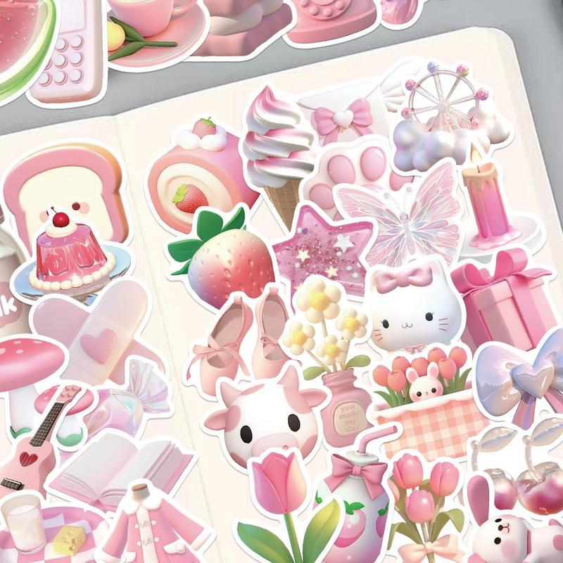 50pcs Cute Cartoon Pink Stickers Kawaii Pink Diy Stickers Scrapbooking Phone Luggage Skateboard Decorative Waterproof Decals