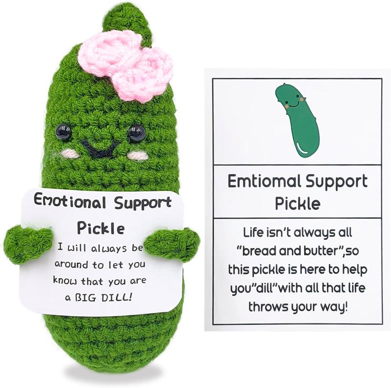 Emotional Encouraging Support Pickle, Funny Encouraging Pickle with Emotional Encouraging Card, Cute Knitted Crochet, Happy Christmas Gift