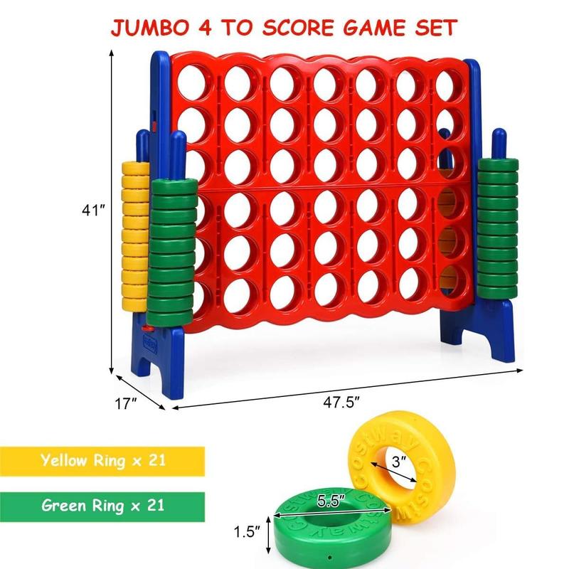 Costzon - Jumbo 4-to-Score Giant Game Set with 42 Jumbo Rings and Quick-Release Slider,4 in A Row for Kids and Adults, 3.5FT Tall Indoor & Outdoor Game Set, Ideal for Holiday Party & Family Game