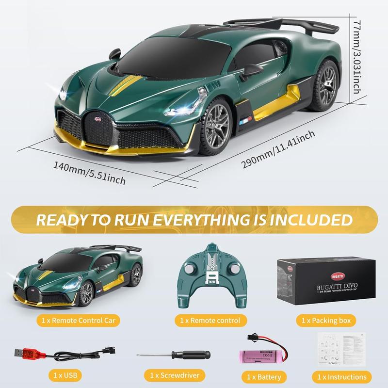 Remote Control Car - 1 24 Scale Fast Rc Race Car, Bugatti Divo 3.7V 500 mAh Car Toys with Headlight, Racing Hobby Car Model Birthday Ideal Gifts for Adults Kids Boys Age 6 7 8 9 Year Old