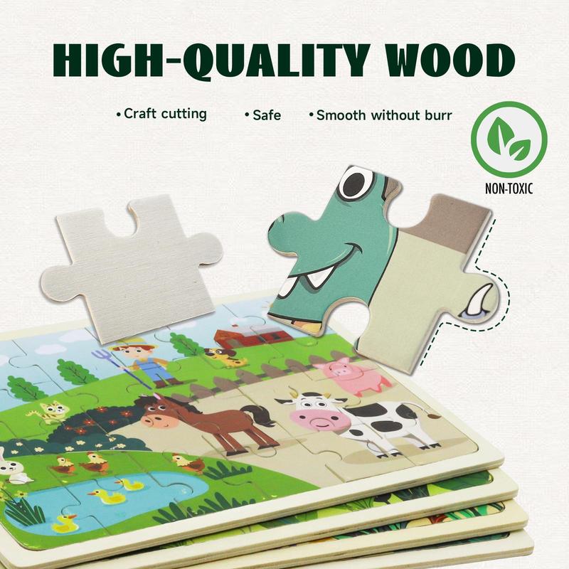 Wooden Jigsaw Puzzle, 4 Counts set Cartoon Animal & Dinosaur & Ocean Pattern Puzzle Toy, Educational Jigsaw Toy for Kids