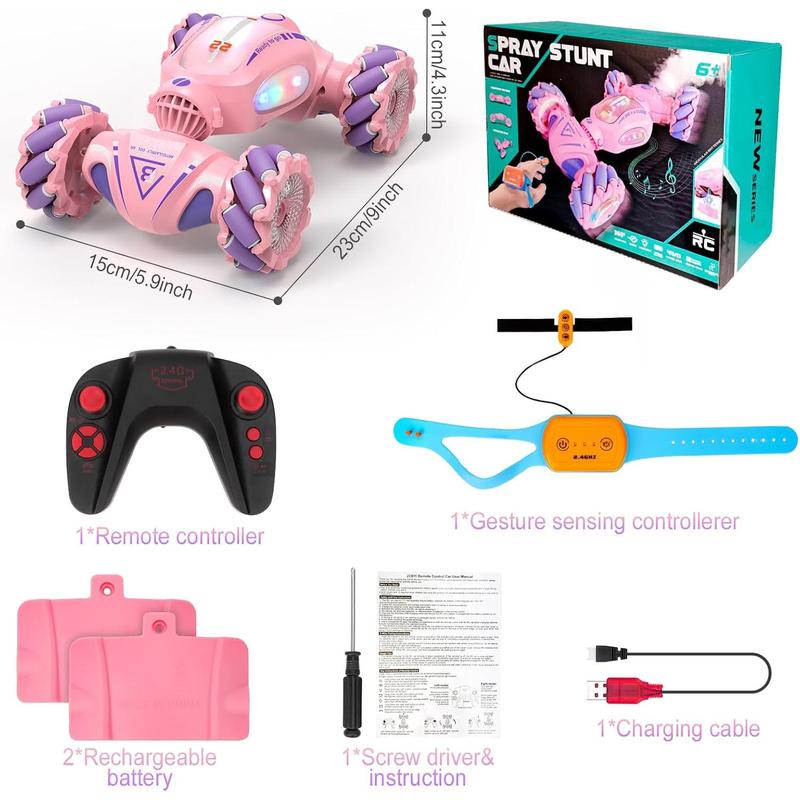 Gesture RC Cars Gifts for Kids, Remote Control Car Birthday Gift for Boys Girls Age 6 7 8 9 10 11 12 13, Boys Toys 6-13 Years Old, Gesture Sensing RC Stunt Drift Car with 2.4Ghz 4 WD Off-Road (Pink)