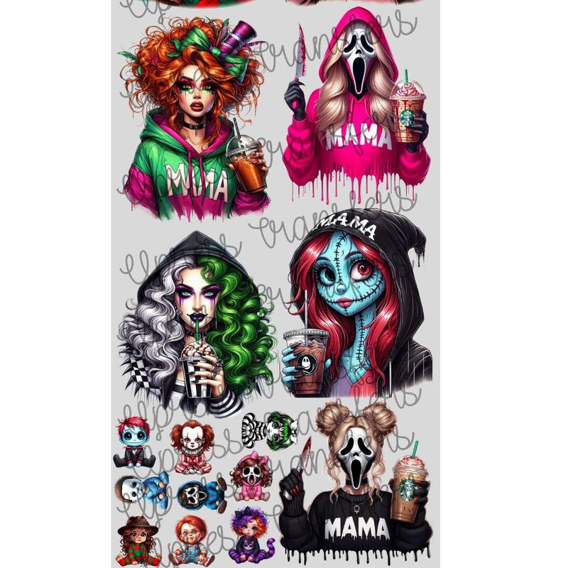 Horror Mama Or Horror Ladies DTF Transfers Gang Sheet 22” wide x 60” long DIY Direct to Film T Shirt Transfers