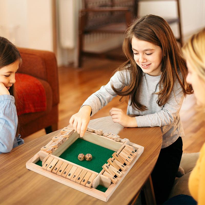 Wooden Closed Box Games (1-4 Players) - Large 4-Sided Board, 8 Dice, Rules - Fun Number Crunching Games For Children And Adults, 12 Inches, Wine Table Puzzle Games, Parent-Child Games