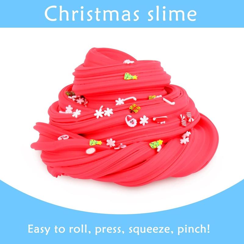 Christmas Slime Kit with 5 Pack Butter Slime, Orange,Yellow, Blue, White, Red Slime, and Charms, Party Favors Gift for Girls and Boys, Super Soft and Non-Sticky DIY Surprise Slime