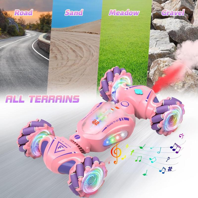 Gesture RC Cars Gifts for Kids, Remote Control Car Birthday Gift for Boys Girls Age 6 7 8 9 10 11 12 13, Boys Toys 6-13 Years Old, Gesture Sensing RC Stunt Drift Car with 2.4Ghz 4 WD Off-Road (Pink)