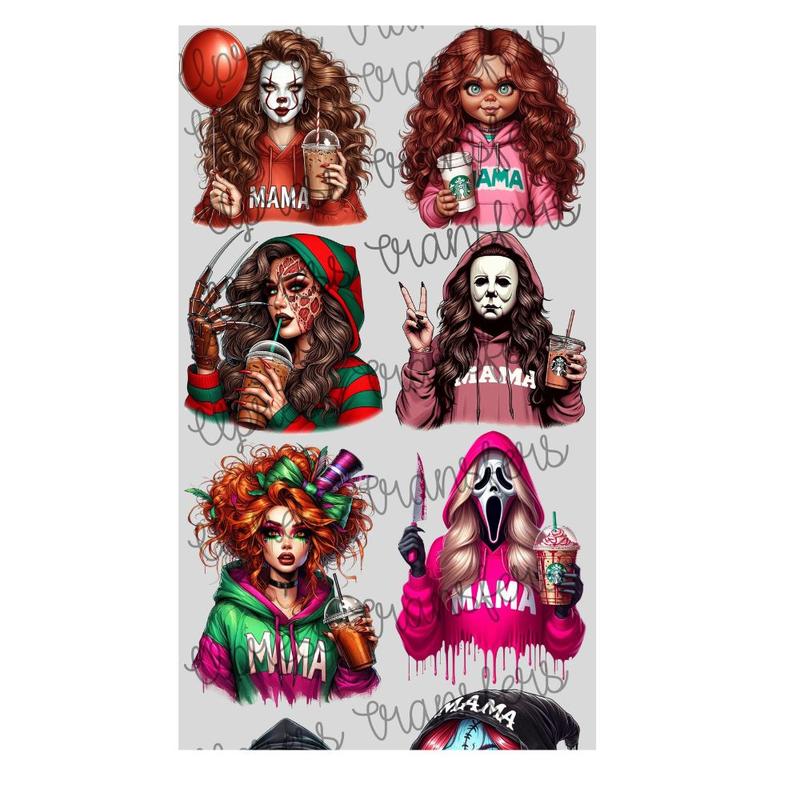 Horror Mama Or Horror Ladies DTF Transfers Gang Sheet 22” wide x 60” long DIY Direct to Film T Shirt Transfers