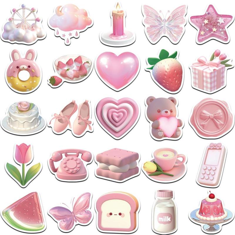 50pcs Cute Cartoon Pink Stickers Kawaii Pink Diy Stickers Scrapbooking Phone Luggage Skateboard Decorative Waterproof Decals