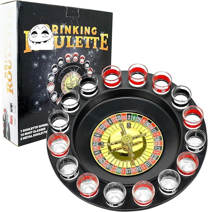 Novelties Shot Drinking Game - Ultimate Shot Glass Roulette Drinking games for adults - 16pcs Red Black Set for Party, White Elephant, Adult Game Nights - Spin & Sip with Laughter!