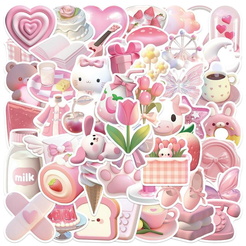 50pcs Cute Cartoon Pink Stickers Kawaii Pink Diy Stickers Scrapbooking Phone Luggage Skateboard Decorative Waterproof Decals