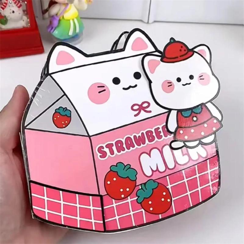 Strawberry Milk Box Shaped DIY Book, 1 Set Cute Cartoon Quiet Book, DIY Handmade Book for Teenager, Matching Toy Book, Fun Birthday Gifts