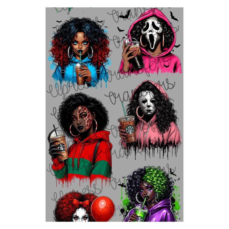 Horror Mama Or Horror Ladies DTF Transfers Gang Sheet 22” wide x 60” long DIY Direct to Film T Shirt Transfers