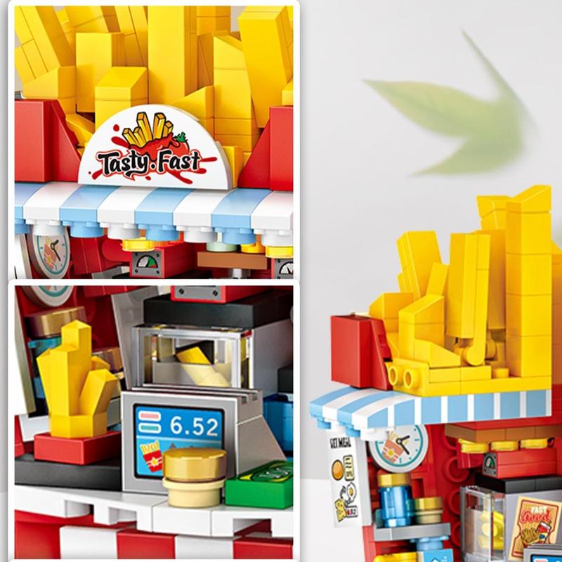 463pcs set Food Street Store Building Blocks, French Fries Shop Building Toy, Creative Model Toy