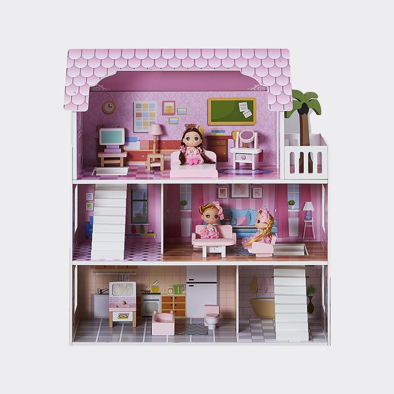 HILIROOM Wooden Dollhouse for Kids Girls, 3-Floors Dream House with Stairs and Furnitures, Gift for Ages 3+, 23.6