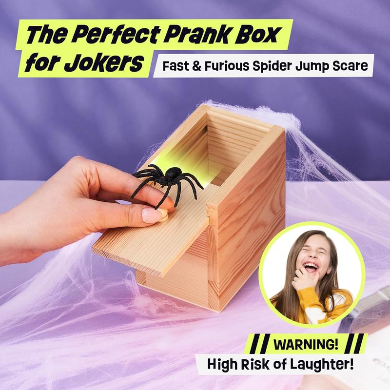 The Original Spider Prank Box- Funny Wooden Box Toy Spider Prank, Hilarious Christmas, April Fool, or Birthday Surprise Toy and Gag Gift Practical Joke Bromas Kit