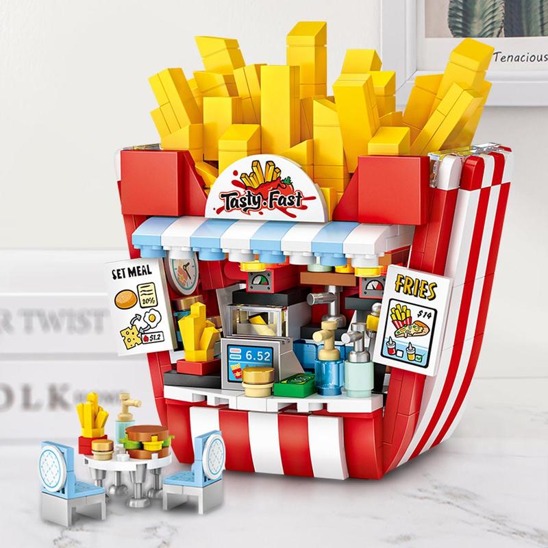 463pcs set Food Street Store Building Blocks, French Fries Shop Building Toy, Creative Model Toy