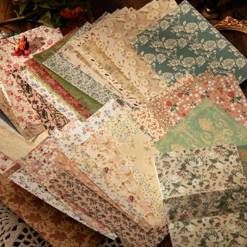 Random Vintage Pattern Material Paper (1 Count), 100 Sheets Multi-purpose Decorative Background Paper, DIY Decorative Paper for Scrapbooking & Journal Making