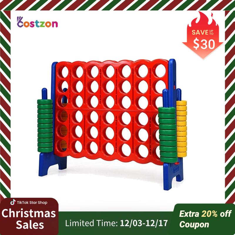 Costzon - Jumbo 4-to-Score Giant Game Set with 42 Jumbo Rings and Quick-Release Slider,4 in A Row for Kids and Adults, 3.5FT Tall Indoor & Outdoor Game Set, Ideal for Holiday Party & Family Game