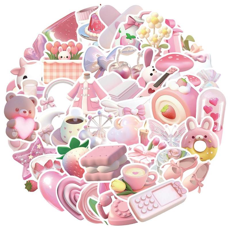 50pcs Cute Cartoon Pink Stickers Kawaii Pink Diy Stickers Scrapbooking Phone Luggage Skateboard Decorative Waterproof Decals