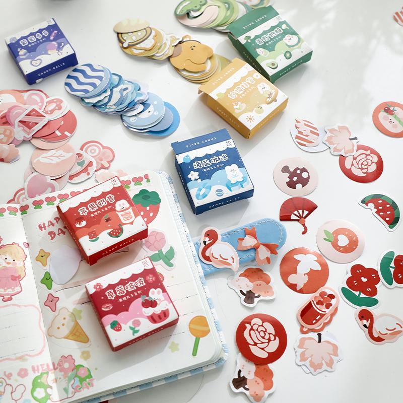 Mixed Theme Sticker, 6 Boxes(50pcs box) Retro Scrapbooking & Journal Making Material Paper, DIY Decorative Sticker for Stationery, Water Bottle, Christmas Gift